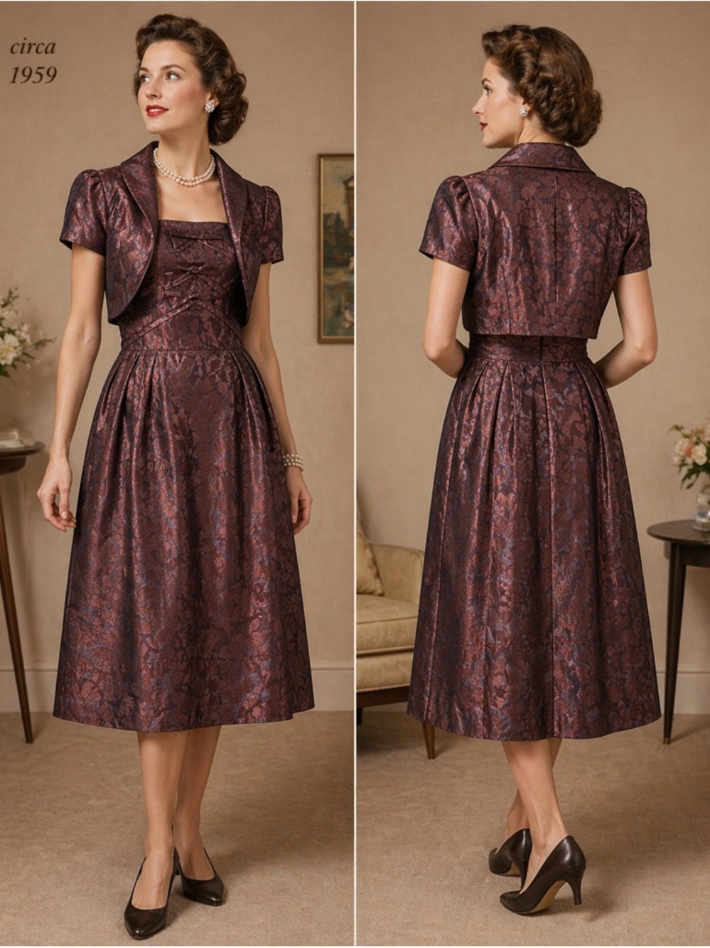 1950’s Vintage Kerry Brooke  Tea-Length Dress with Cropped Jacket